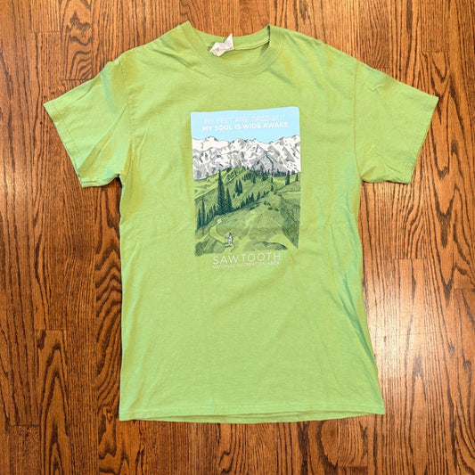 Gildan Sawtooth National Recreation Area Graphic T-Shirt Hiking Size M Green