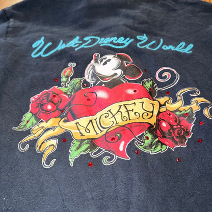 Disney Mickey Mouse Tattoo Rose Zip Hoodie XL Kids Fits Adult Small Navy