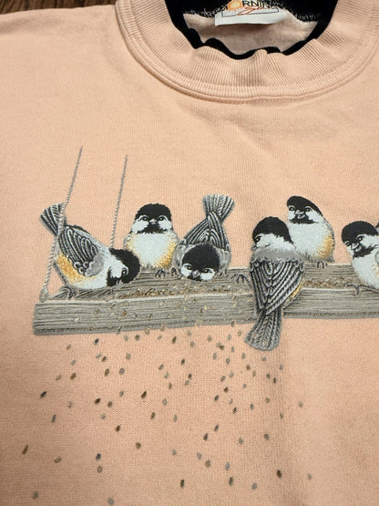 Vintage Morning Sun Grandma Spring Bird Crewneck Sweatshirt Pastel Pink L