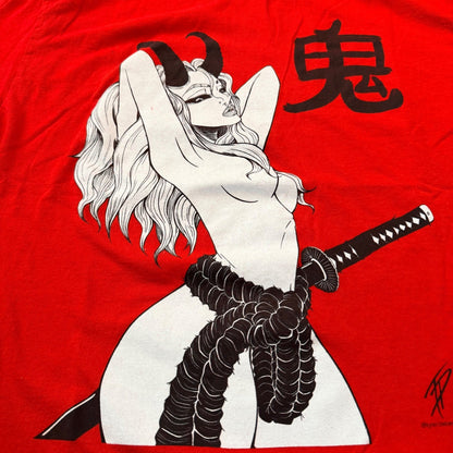 Threadless Tyler Deberry Oni Demon Katana Graphic T-Shirt Large Red