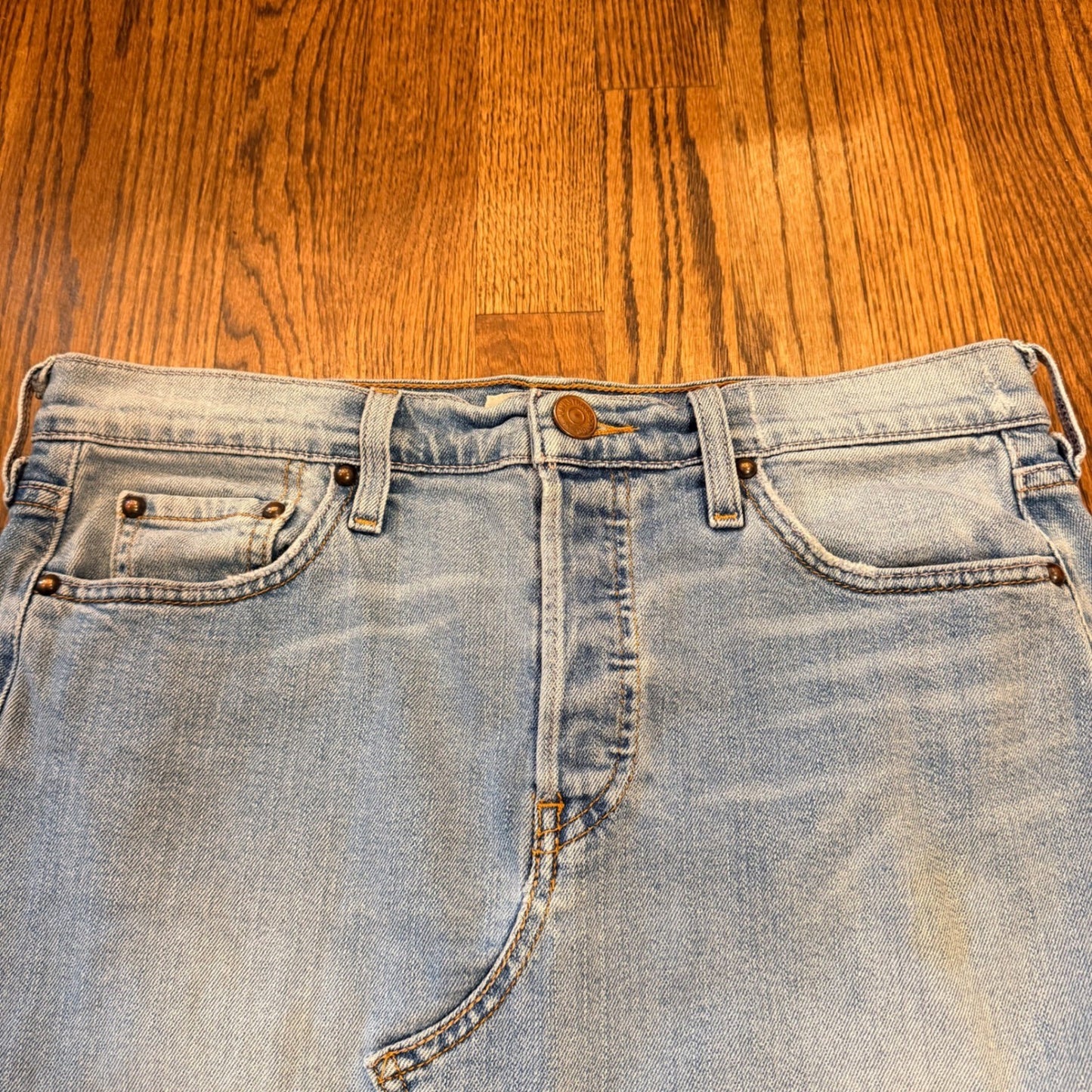 Levi's Vintage Denim Maxi Skirt Embellished Light Wash Blue Pink Stitching 32