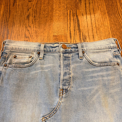 Levi's Vintage Denim Maxi Skirt Embellished Light Wash Blue Pink Stitching 32