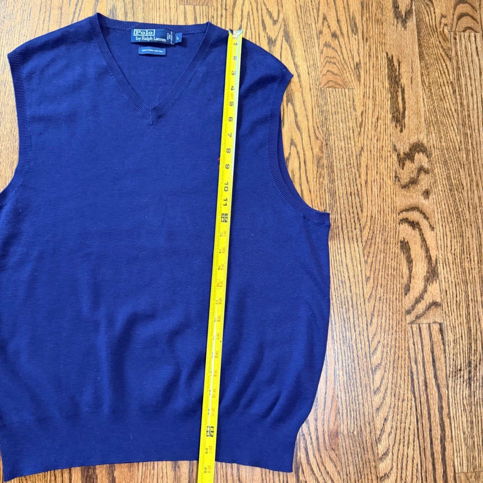 Polo Ralph Lauren Pima Cotton V-Neck Sweater Vest Large Navy Blue Preppy