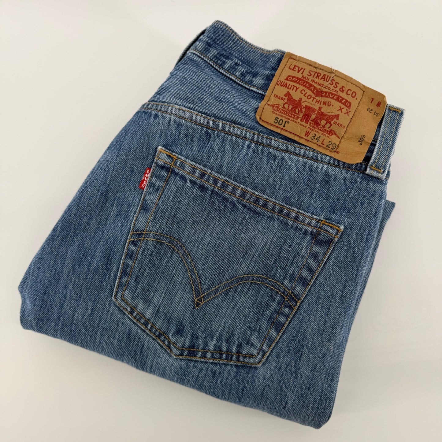 Levi's 501 Original Fit Straight Leg Jeans Button Fly 34x29 Medium Wash Blue