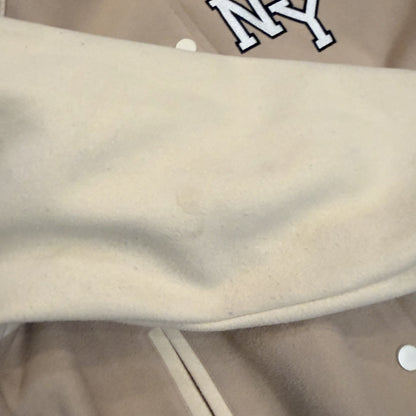 New York 1982 Empire State Varsity Bomber Jacket - Forever 21 - Tan - Size XS