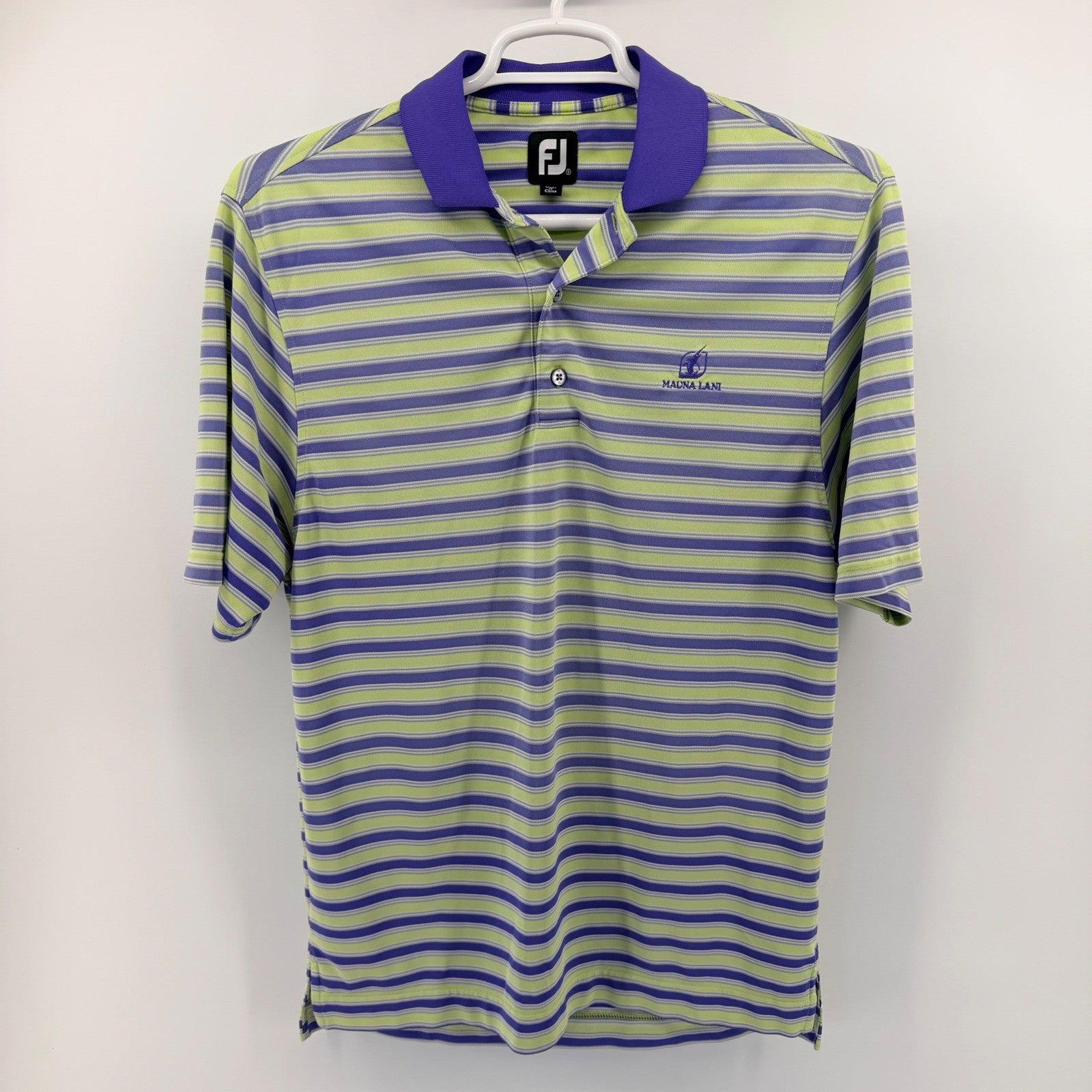 FootJoy Mauna Lani Striped Golf Polo Performance Shirt Small Green Purple Preppy