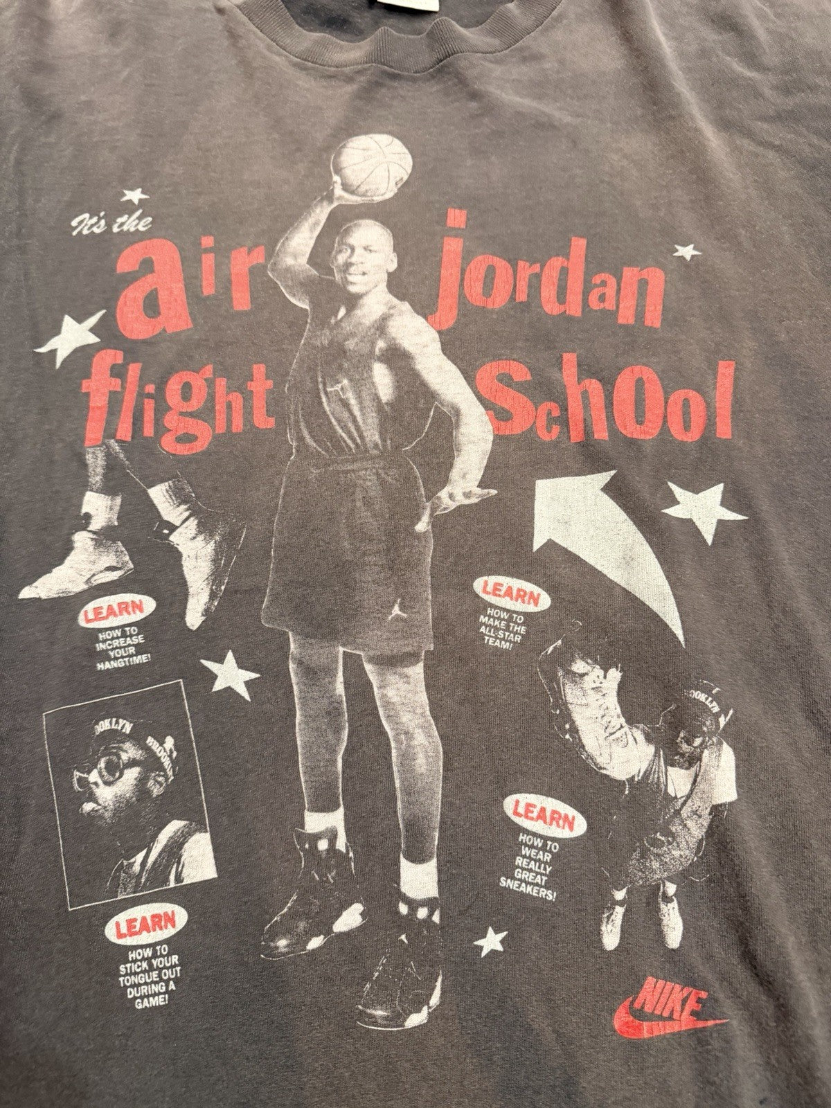 Vintage 90s Nike Air Jordan Flight School T Single Stitch Black Salesman 6 SZ XL