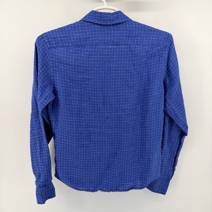UNTUCKit Piave WR Linen Shirt Windowpane Slim Fit Small Blue Lightweight Casual