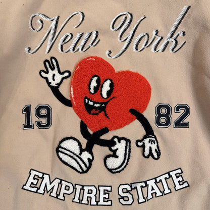 New York 1982 Empire State Varsity Bomber Jacket - Forever 21 - Tan - Size XS