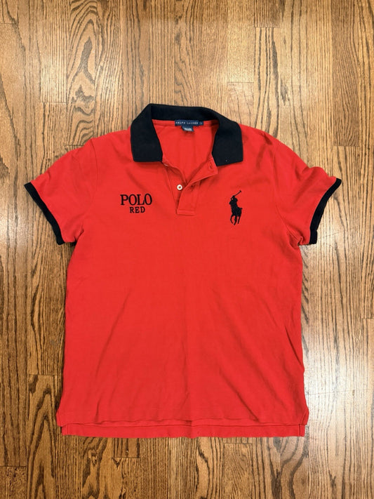 Ralph Lauren Polo Red Shirt Large Red Black Logo Big Pony Back Graphic