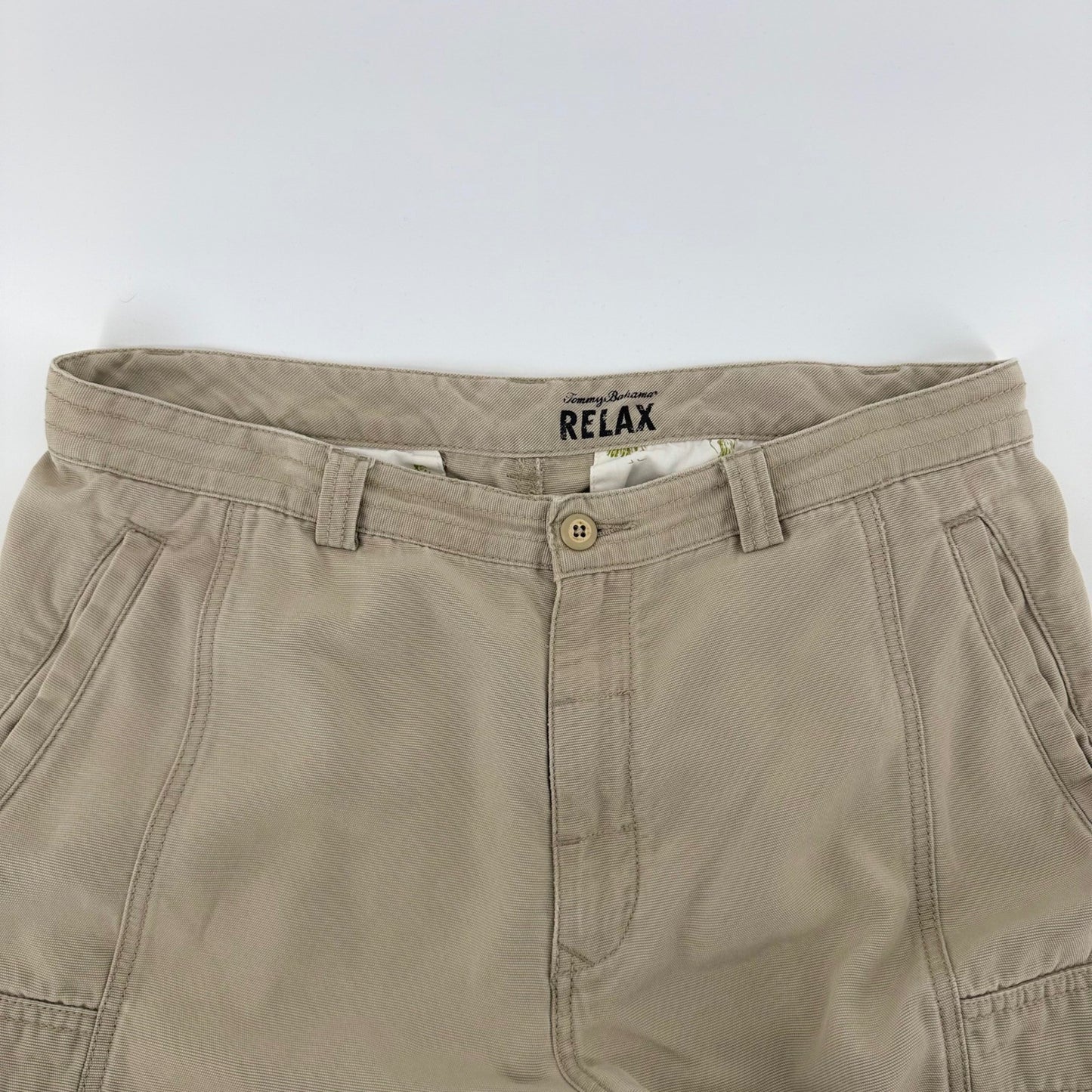 Tommy Bahama Relax Cargo Shorts Tencel Cotton Utility Khaki Tan 35 Mens