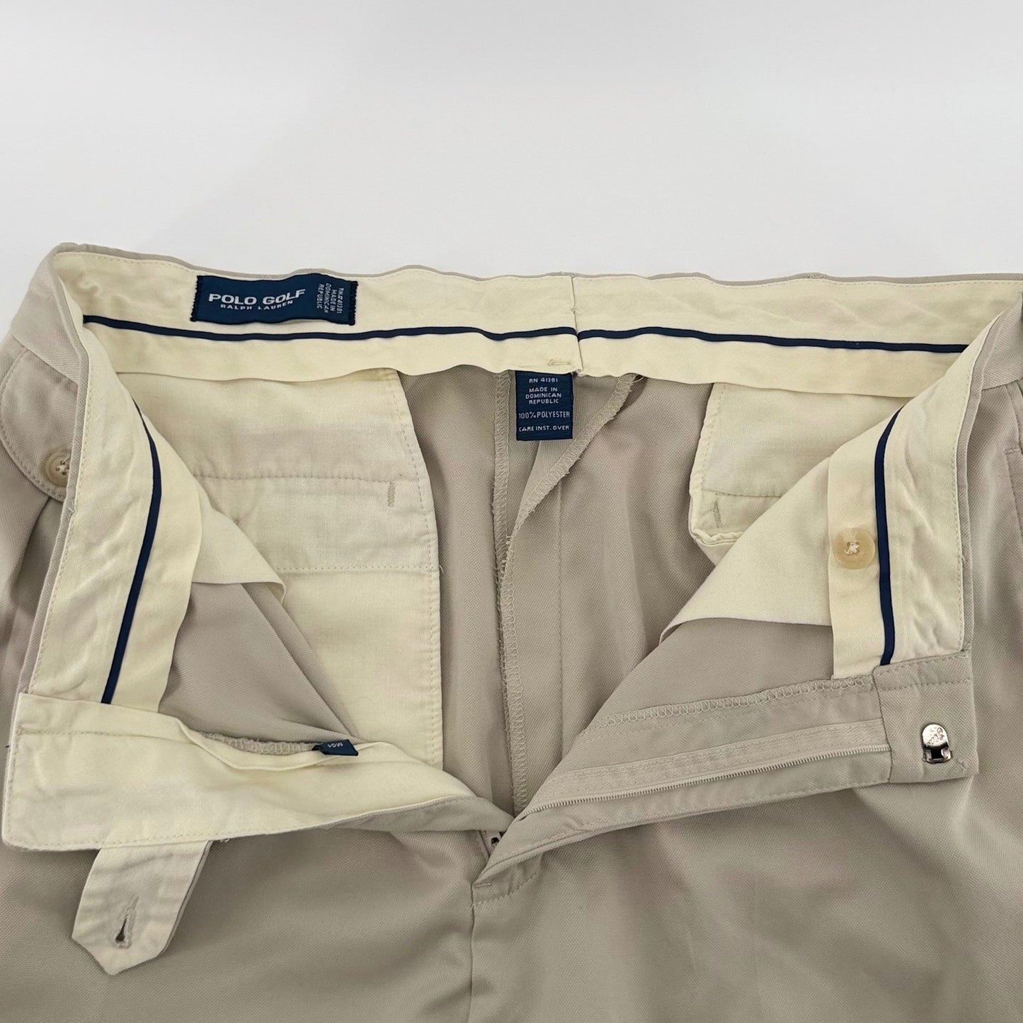 Polo Golf Ralph Lauren Pleated Khaki Trousers Relaxed Fit Cuffed 34x34 Tan