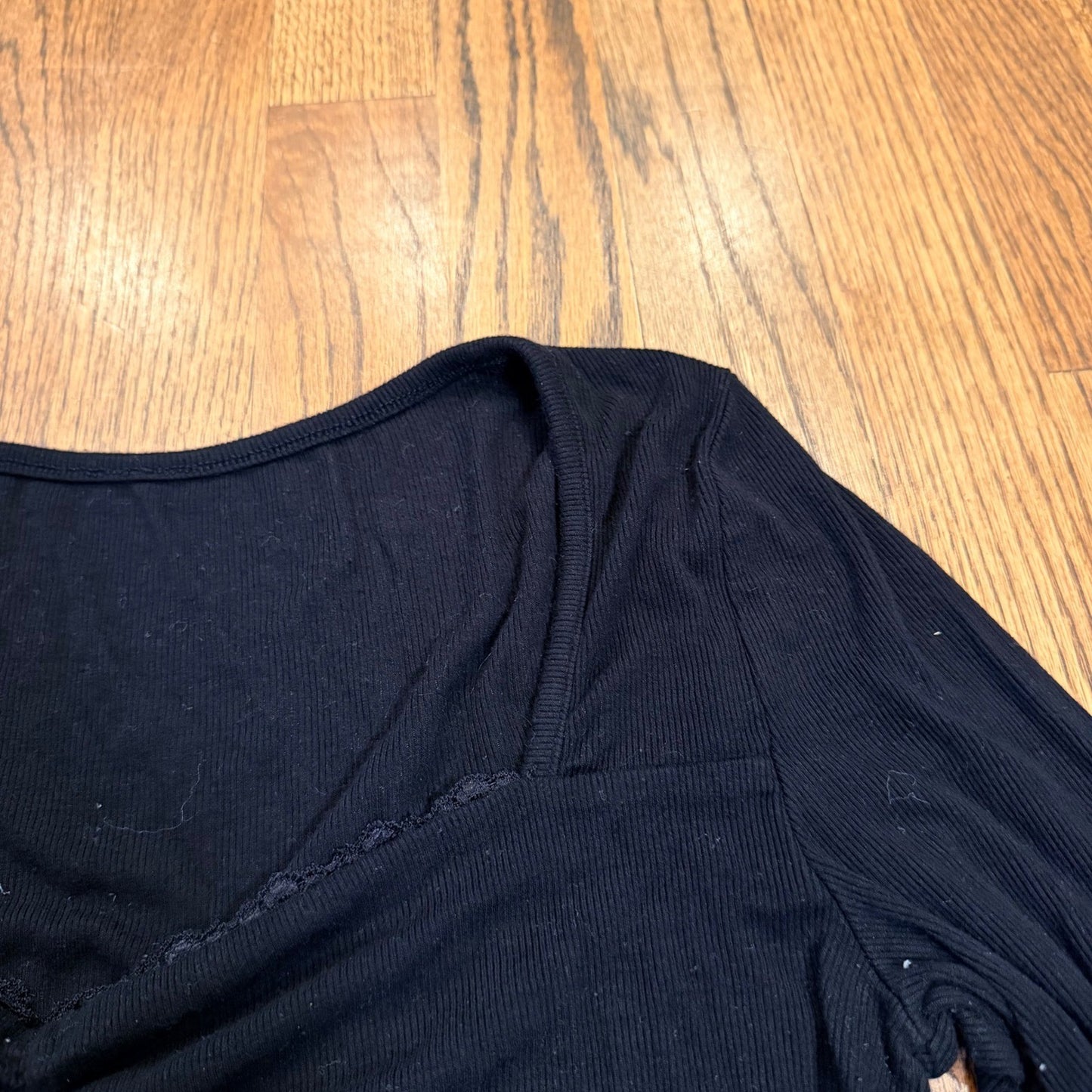 Unbranded Ribbed Long Sleeve Crop Top Sweetheart Neck Cinched Black S
