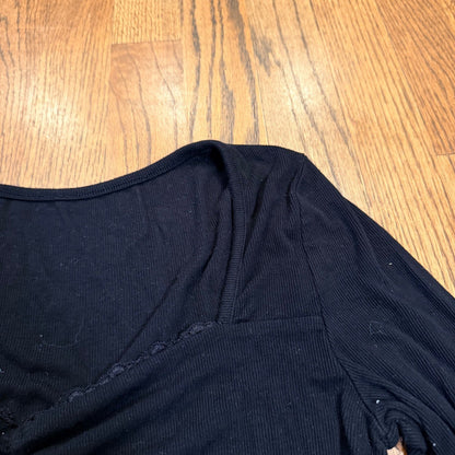 Unbranded Ribbed Long Sleeve Crop Top Sweetheart Neck Cinched Black S