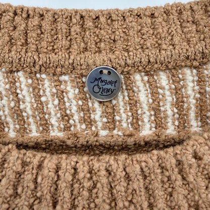 Margaret O'Leary Striped Raglan Boucle Knit Sweater Large Brown Cream Neutral