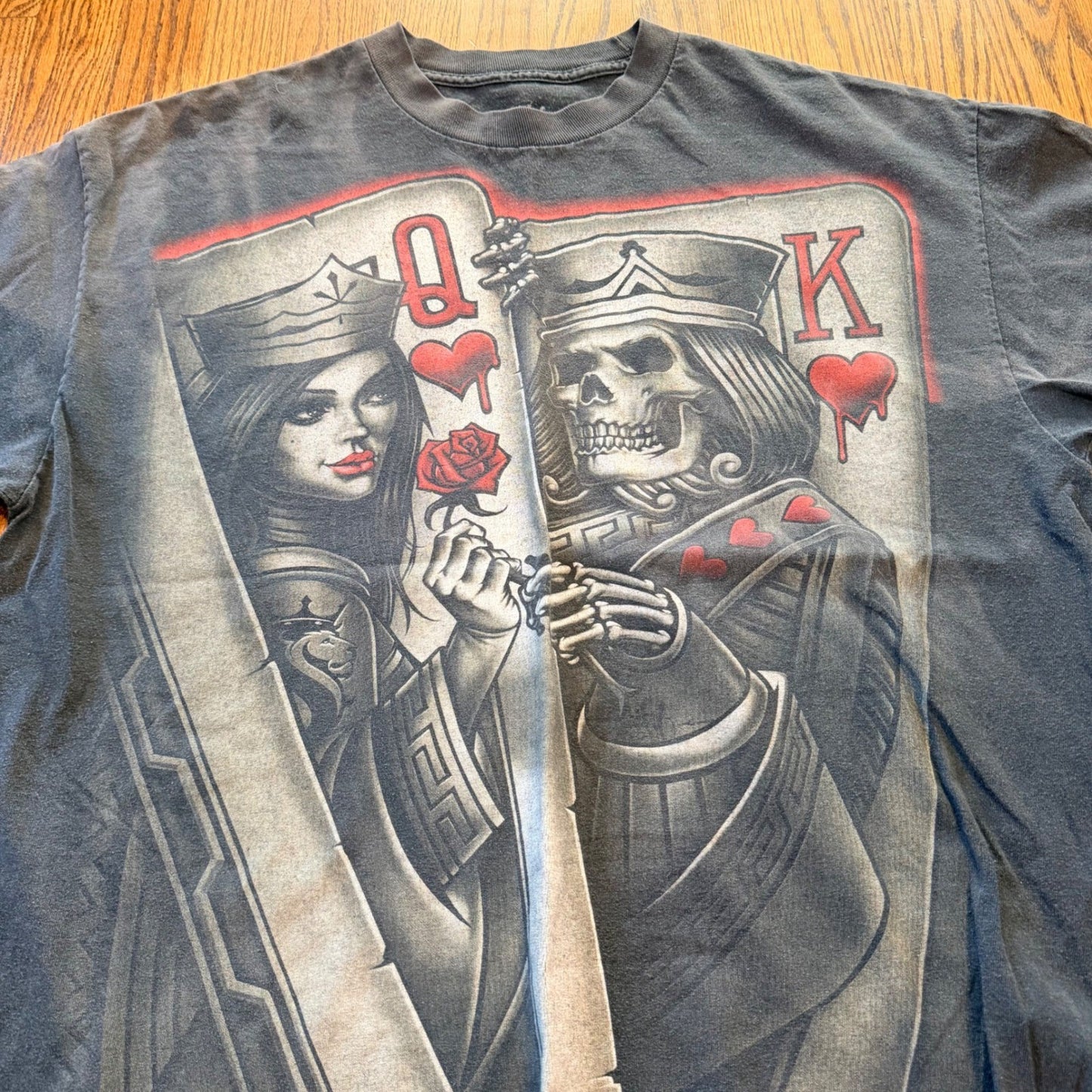 OG Abel Collection King Queen Skeleton Graphic Tee Cropped XL Faded Black