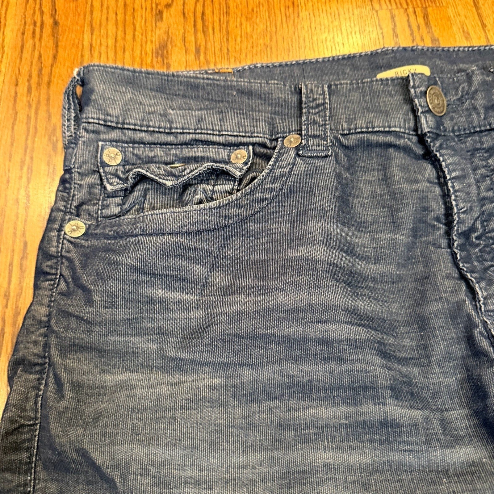 True Religion Ricky Relaxed Straight Cord Pants 36 Blue Horseshoe Flap Pocket