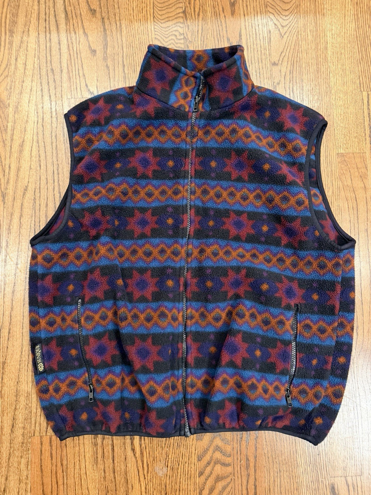 Vintage 90s Sunique Fleece Vest XL Aztec Southwestern Pattern Zip Front