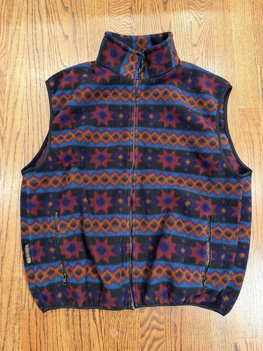 Vintage 90s Sunique Fleece Vest XL Aztec Southwestern Pattern Zip Front