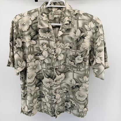 Tommy Bahama Silk Hawaiian Camp Shirt Floral Bamboo Tropical Sage L