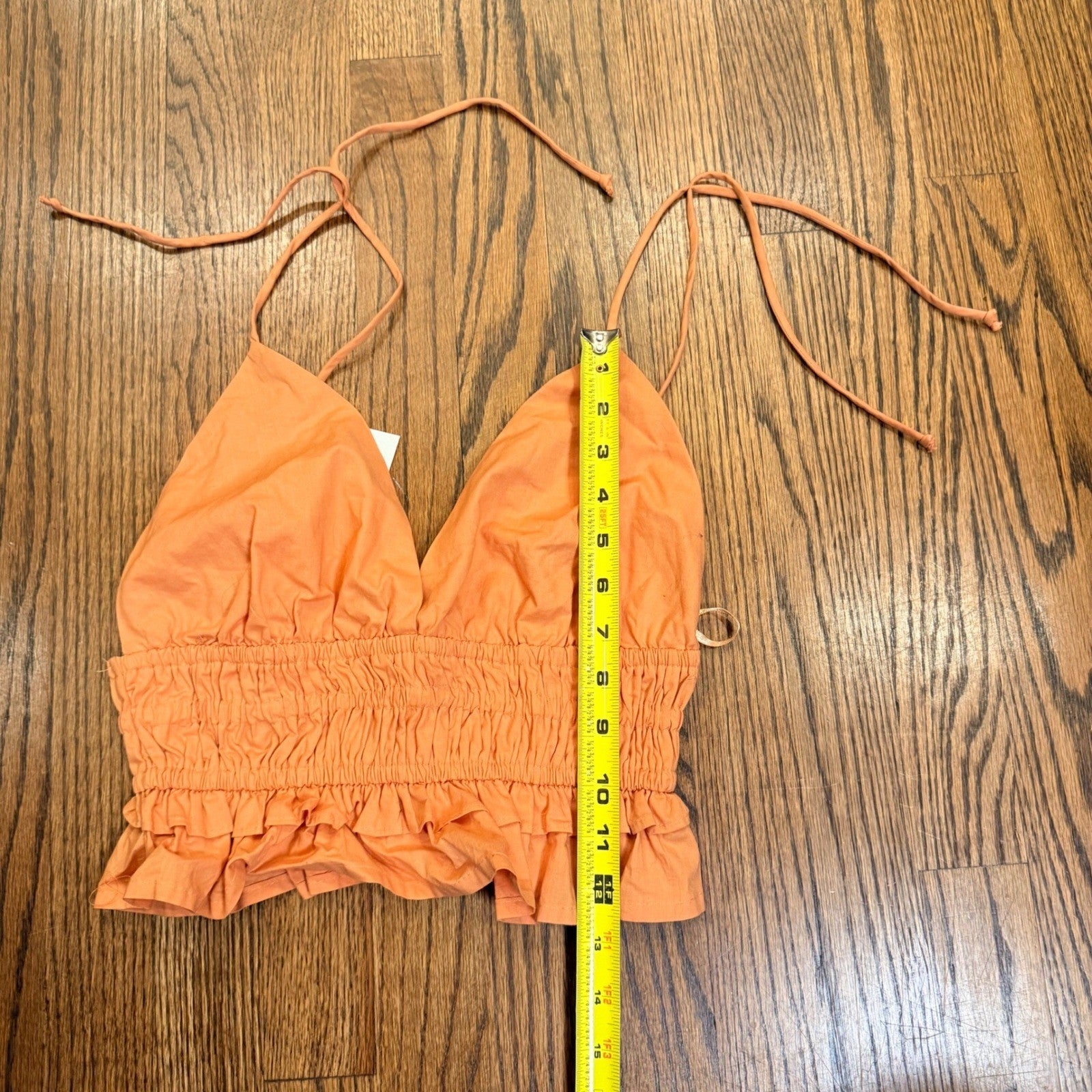 NWT Sim & Sam Halter Crop Top Smocked Ruffle Cotton S Light Orange 51216BL