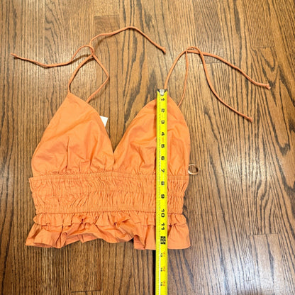 NWT Sim & Sam Halter Crop Top Smocked Ruffle Cotton S Light Orange 51216BL