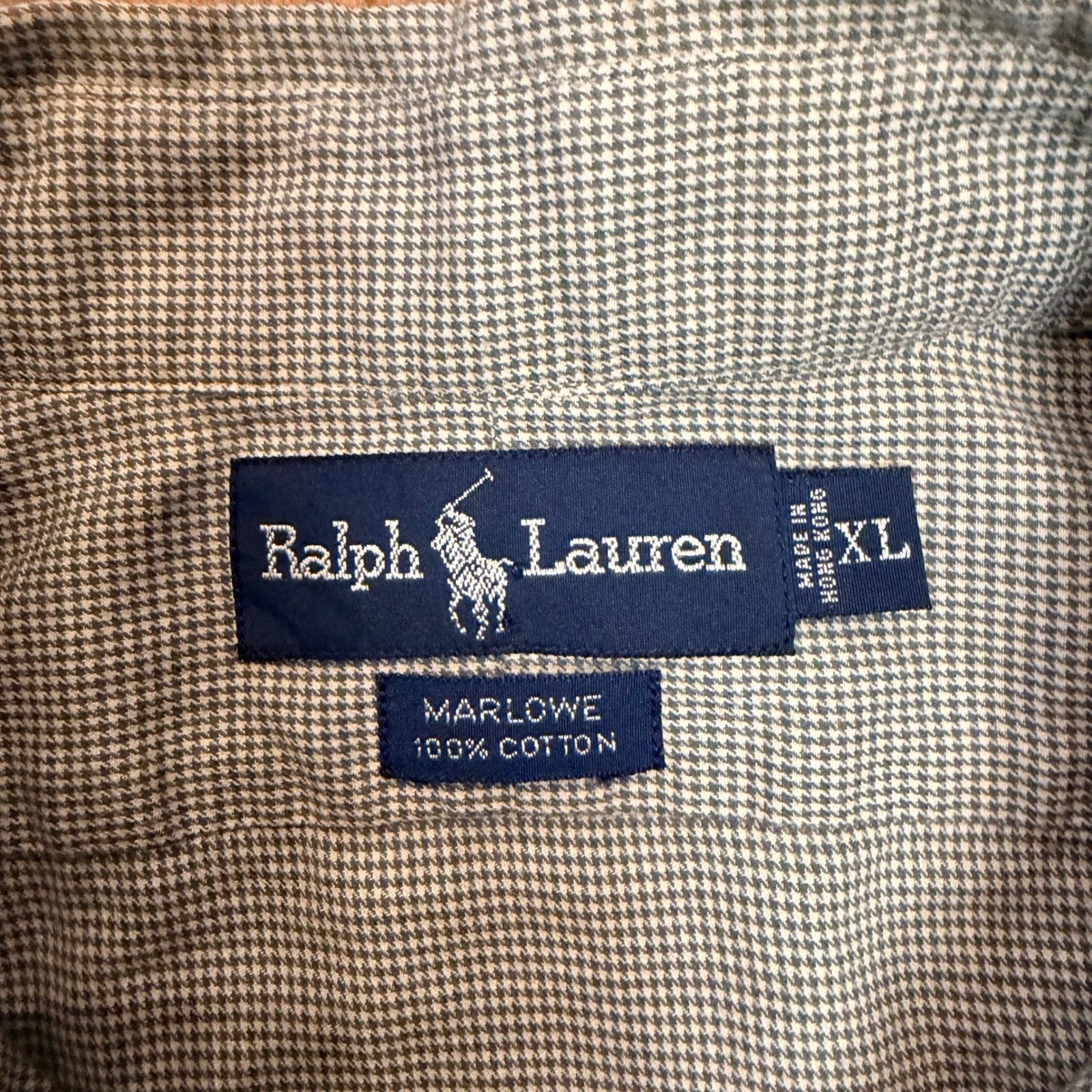 Ralph Lauren Marlowe Houndstooth Button Down Shirt XL Blue White Cotton