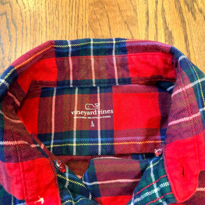 Vineyard Vines Boys L 14 Plaid Flannel Button Down Shirt Red Blue Whale Logo