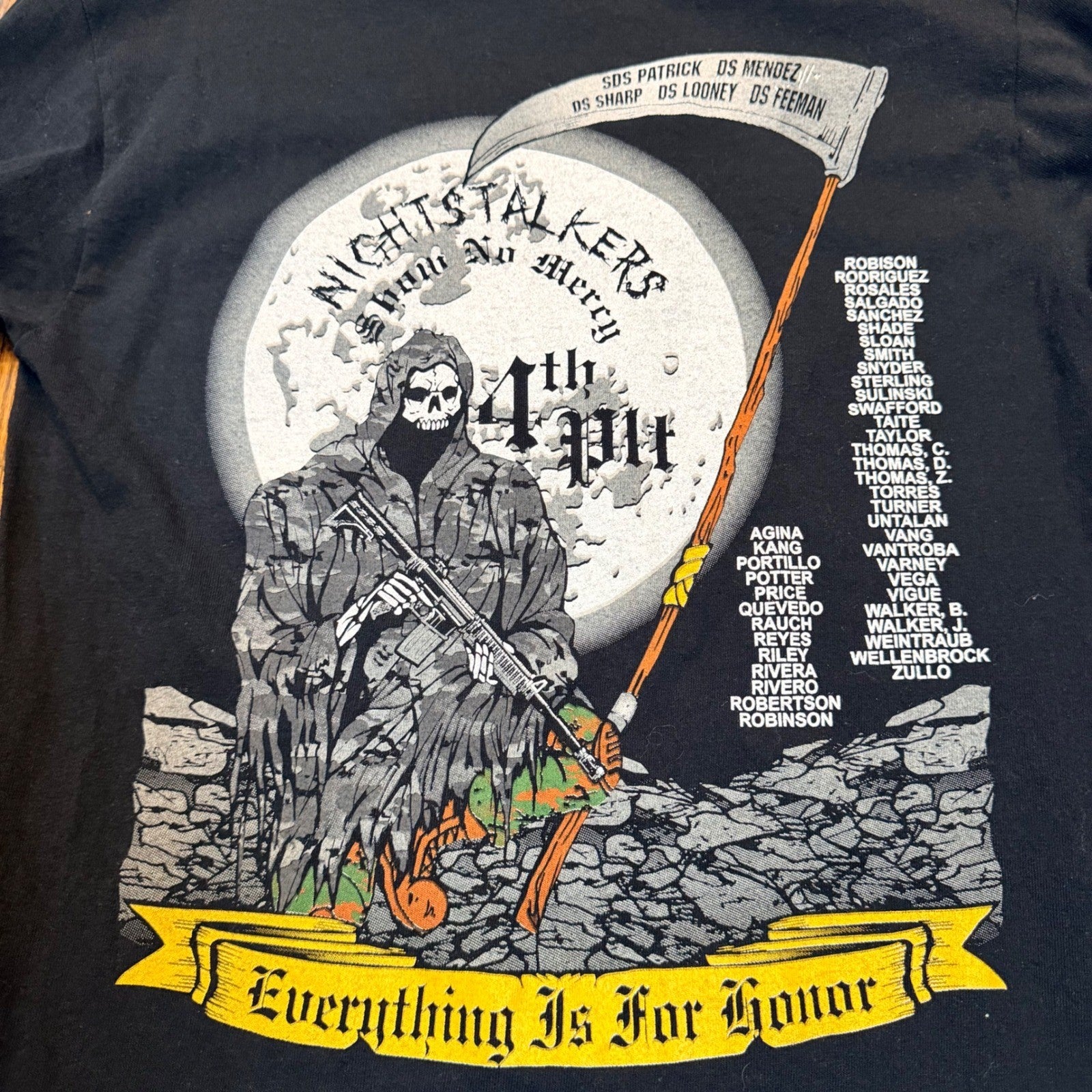 Gildan Alpha Battery Night Stalkers Military Long Sleeve T-Shirt Small Black
