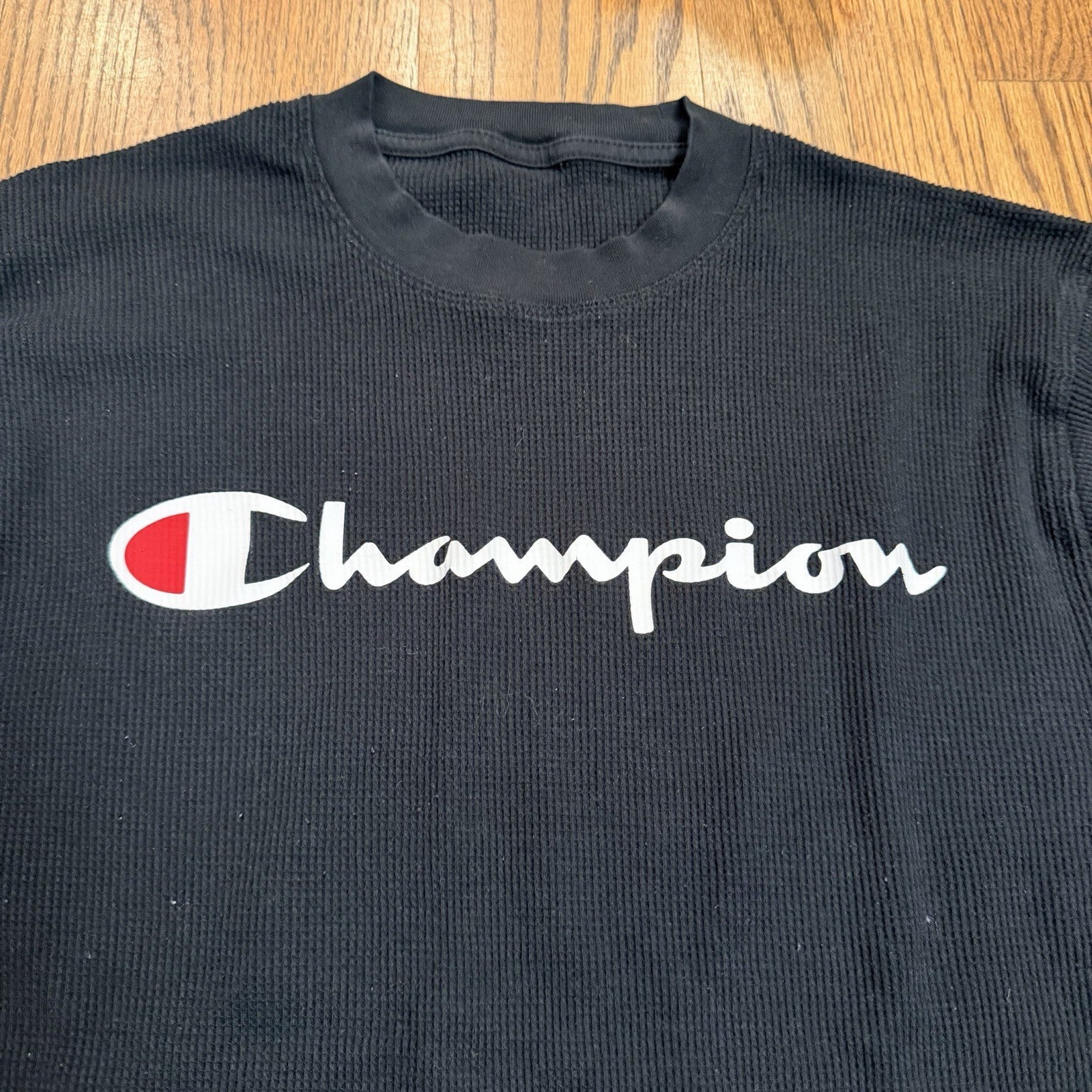 Champion Thermal Base Layer Shirt Black Long Sleeve Logo Size Small (Estimated)