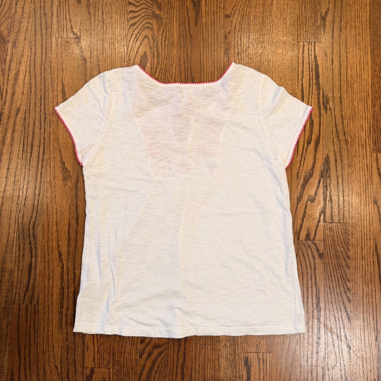 French Laundry Embroidered Boho Peasant Top Tassel Beaded White Pink Large