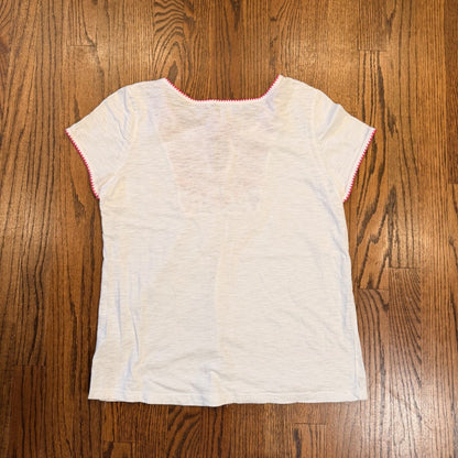 French Laundry Embroidered Boho Peasant Top Tassel Beaded White Pink Large