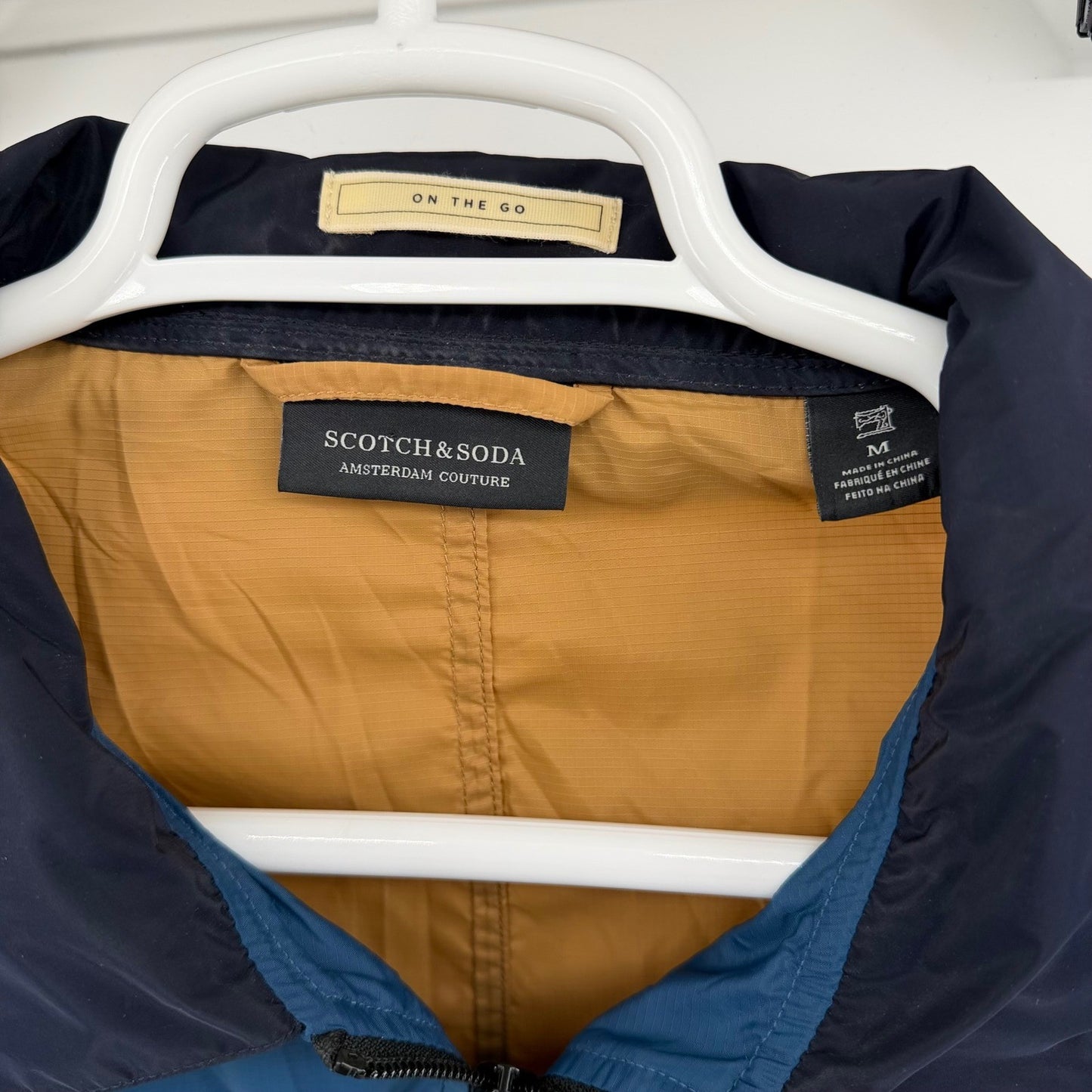 Scotch & Soda Club Nomade Colorblock Windbreaker Jacket Medium Teal Navy Tan