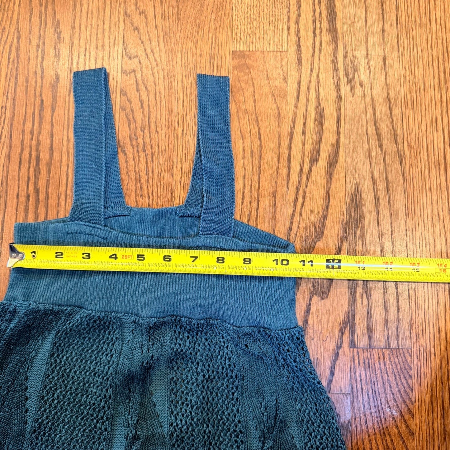 Say What? Crochet Knit Midi Dress Teal Blue Pointelle Scalloped Hem Small