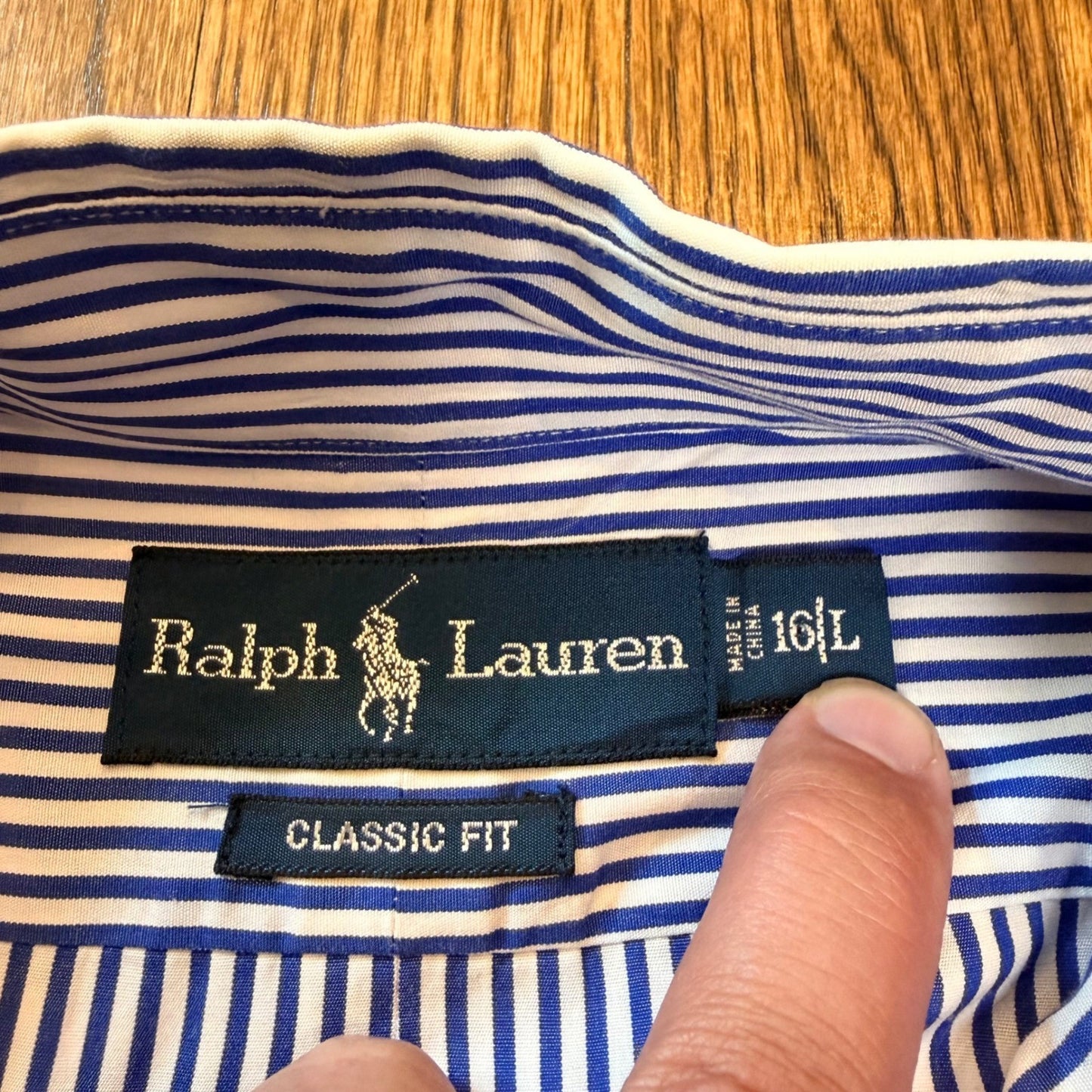 Ralph Lauren Classic Fit Striped Button Down Shirt 16 L Blue White Stripe
