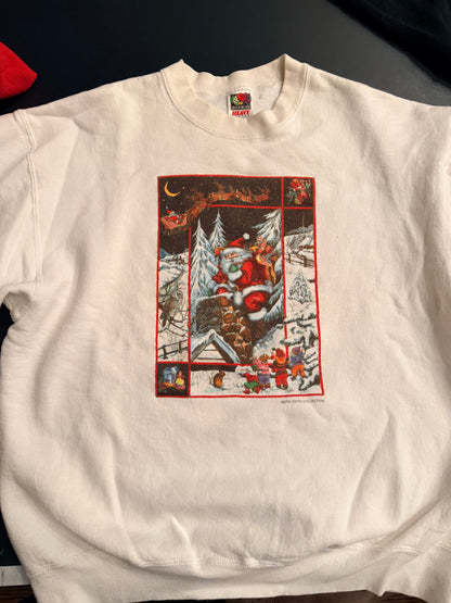 Vintage 80s Santa Scene Sweatshirt Fruit of the Loom XL Made in USA ETD Edith Co