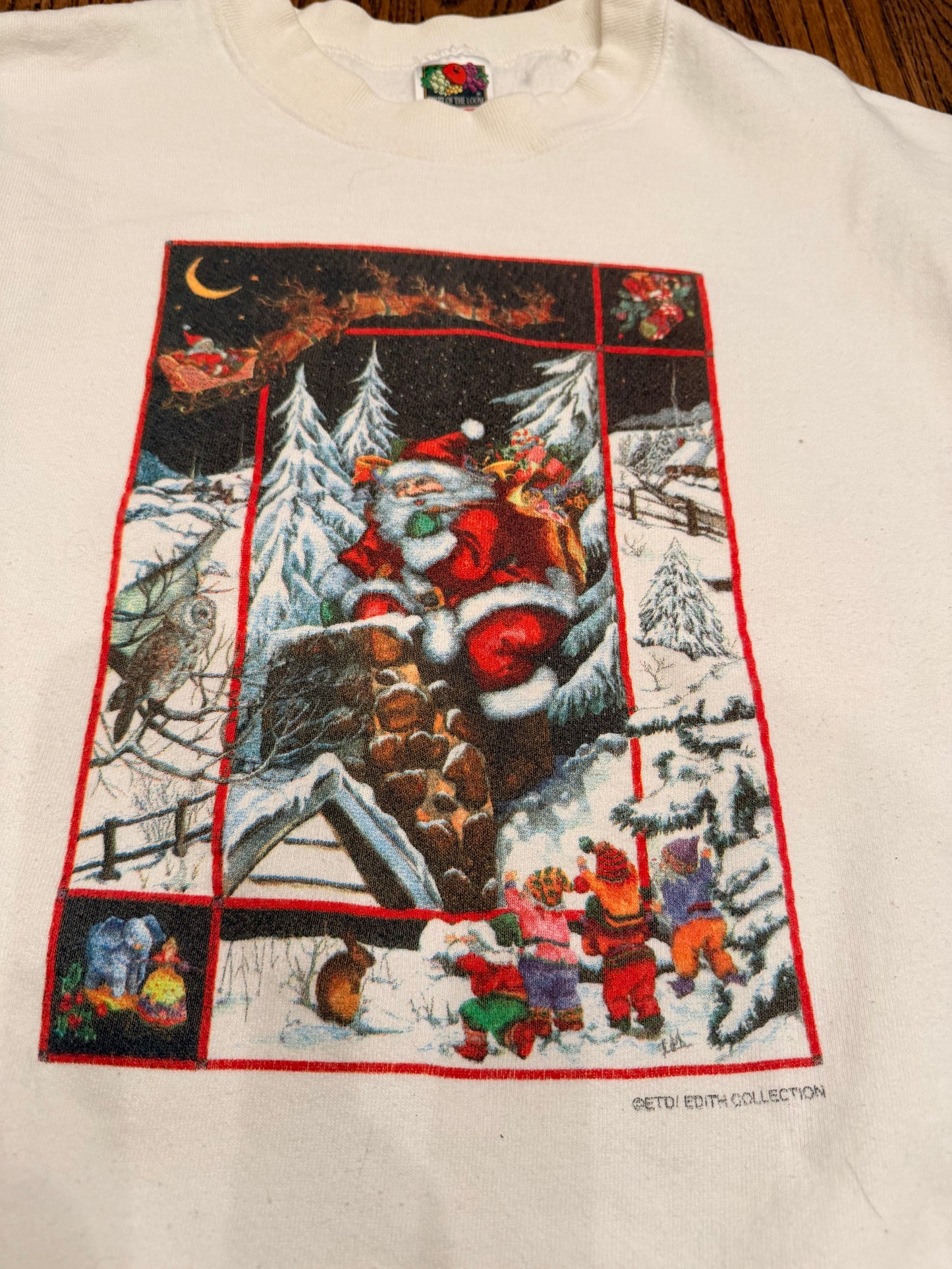 Vintage 80s Santa Scene Sweatshirt Fruit of the Loom XL Made in USA ETD Edith Co