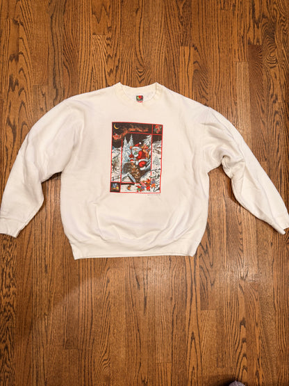 Vintage 80s Santa Scene Sweatshirt Fruit of the Loom XL Made in USA ETD Edith Co