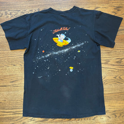 Back of vintage 90s tee with Porky Pig spaceship and “That’s All Folks!”