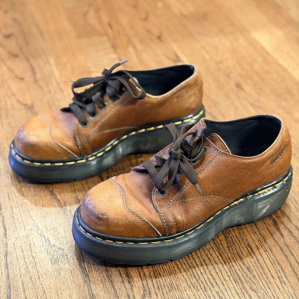 Dr. Martens 8651 Chunky Oxford Shoes Brown Leather Made in England Size 7